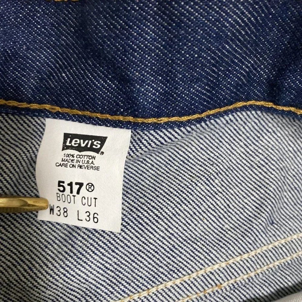 Levi's 517 Blue Jeans Dark Wash Size 38 x 36 Blue Made in USA Boot Cut Vintage